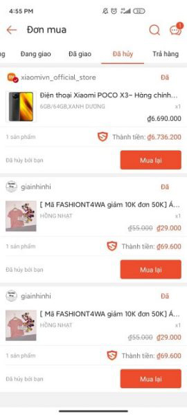 Nhấn vào mục Đã hủy để xem thông tin đơn hàng mình đã hủy Nhấn vào mục Đã hủy để xem thông tin đơn hàng mình đã hủy