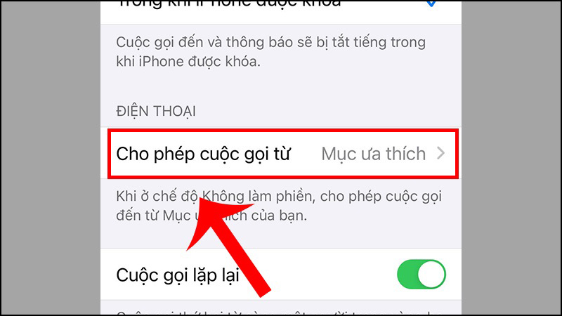 Chọn mục Cho phép cuộc gọi từ Chọn mục Cho phép cuộc gọi từ