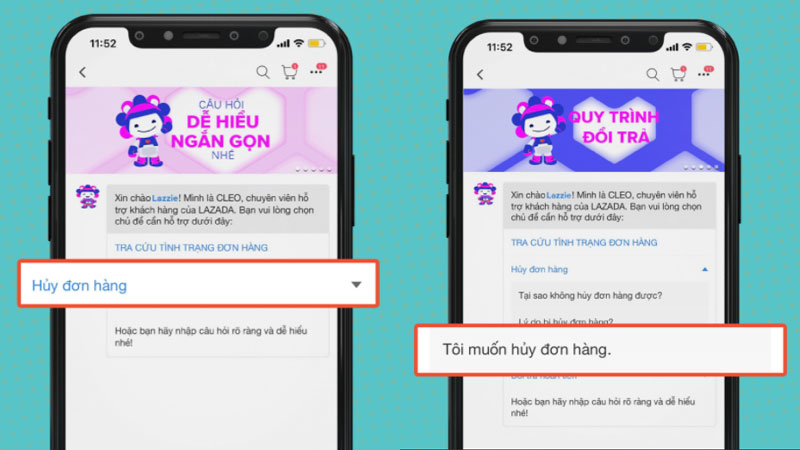 Nhấn chọn Hủy đơn hàng -> Nhấn chọn Tôi muốn hủy đơn hàng