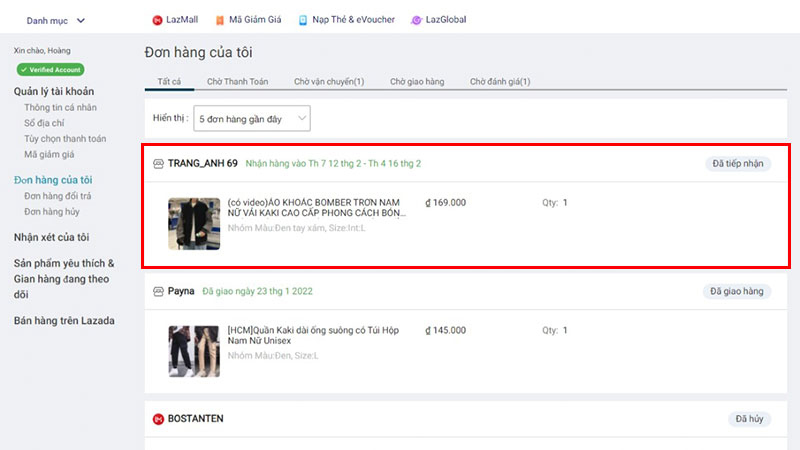 Tích vào ô vuông bên cạnh sản phẩm bạn muốn hủy