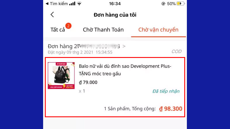 Nhấn chọn đơn hàng bạn muốn hủy