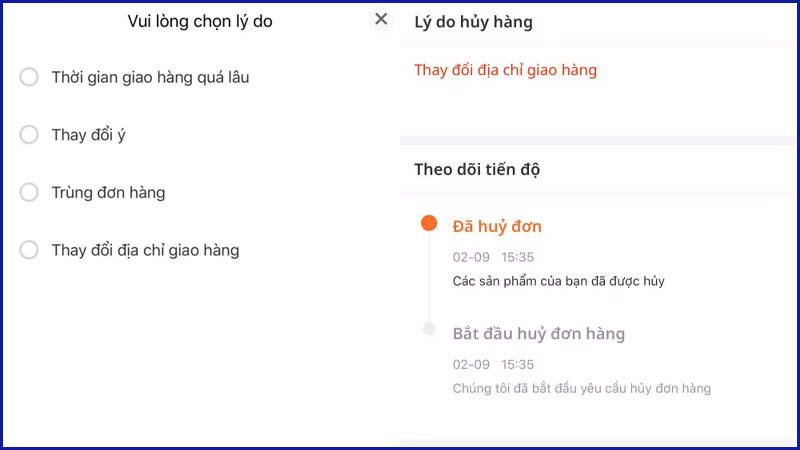 Nhấn chọn vào ô vuông bên cạnh sản phẩm bạn muốn hủy