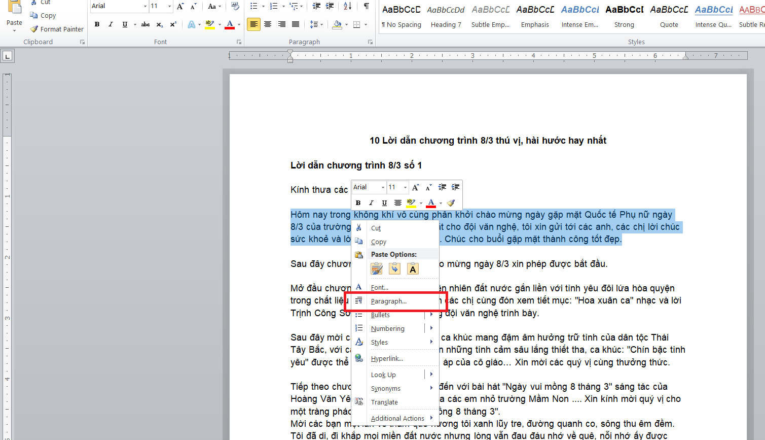 Cách thụt đầu dòng trong Word bằng Paragraph Cách thụt đầu dòng trong Word bằng Paragraph