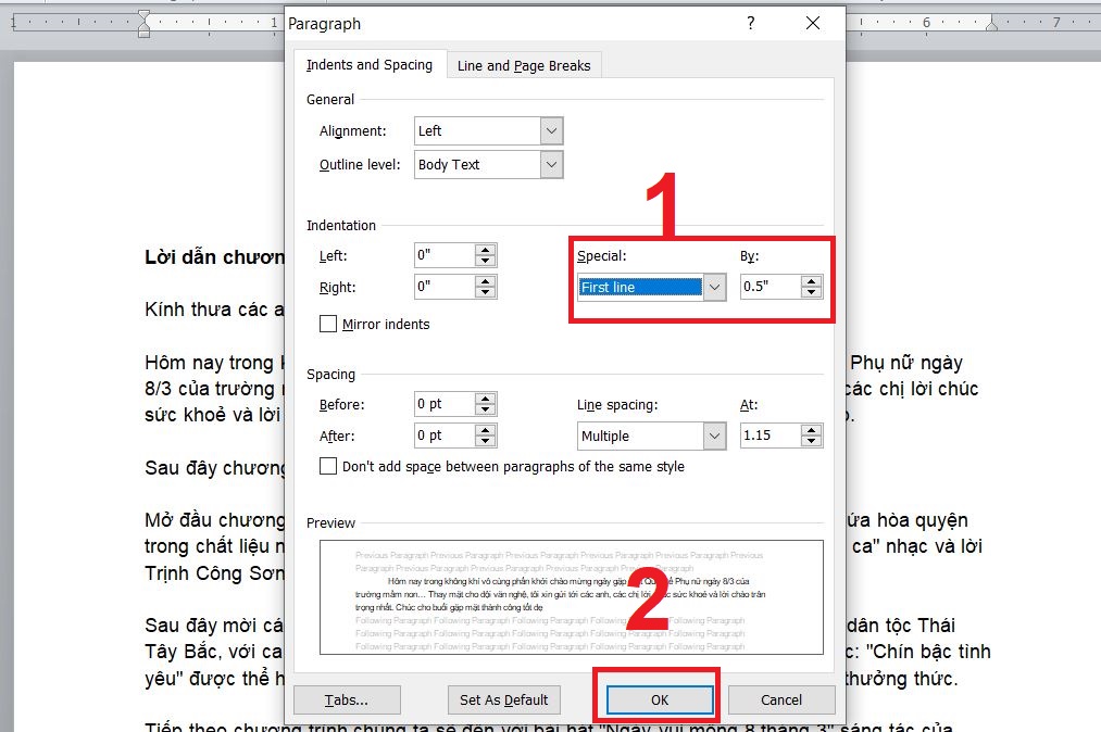 Cách thụt đầu dòng trong Word bằng Paragraph