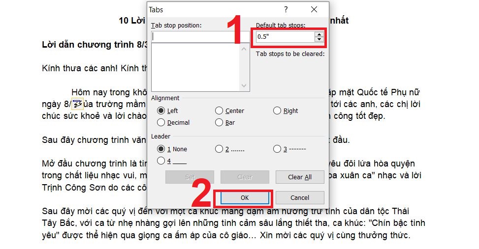 Cách thụt đầu dòng trong Word bằng phím Tab