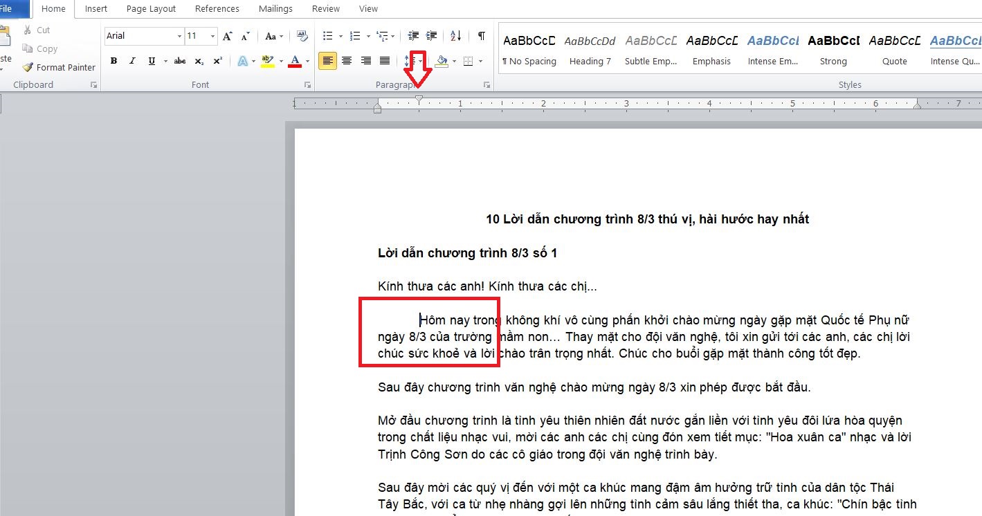 Cách thụt đầu dòng trong Word bằng Ruler