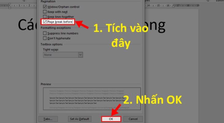 Cách 2: Cách ngắt trang trong Word bằng chuột