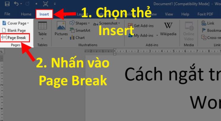 Cách 3: Cách ngắt trang trong Word bằng Page Break