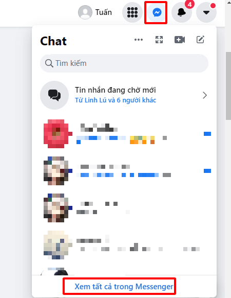 Nhấn vào biểu tượng Messenger trên Facebook của máy tính Nhấn vào biểu tượng Messenger trên Facebook của máy tính