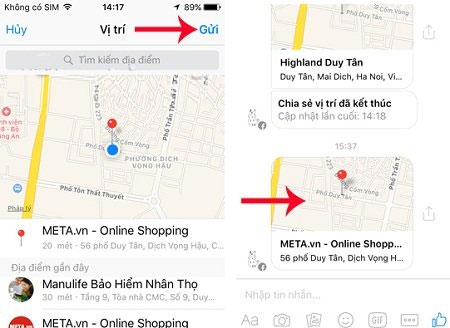 Cách gửi định vị messenger trên iPhone