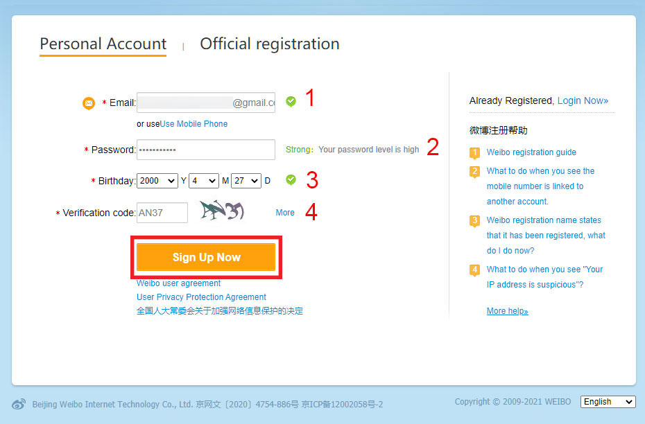 Cách đăng ký Weibo bằng Facebook