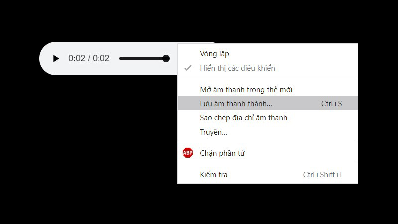 Click chuột phải rồi nhấn Lưu âm thanh thành… để tải về máy tính Click chuột phải rồi nhấn Lưu âm thanh thành… để tải về máy tính