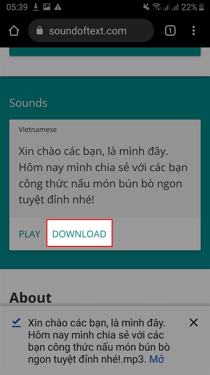 Chọn Download để tải file âm thanh về máy Chọn Download để tải file âm thanh về máy