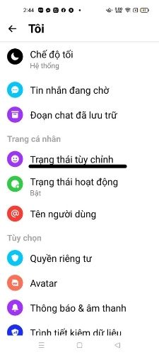 Chọn trạng thái tùy chỉnh