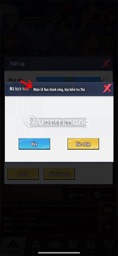 ếu code đó còn hiệu lực, bạn sẽ thấy thông báo Nhận Lễ Bao thành công và kiểm tra lại thư nếu code đó còn hiệu lực, bạn sẽ thấy thông báo Nhận Lễ Bao thành công và kiểm tra lại thư