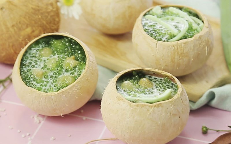 Chè sago lá dứa bột báng Chè sago lá dứa bột báng