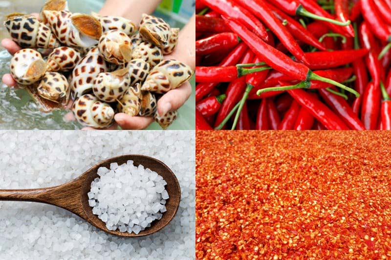 Nguyên liệu cần chuẩn bị làm ốc hương rang muối Nguyên liệu cần chuẩn bị làm ốc hương rang muối