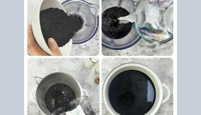 Tiến hành xay sữa mè Tiến hành xay sữa mè