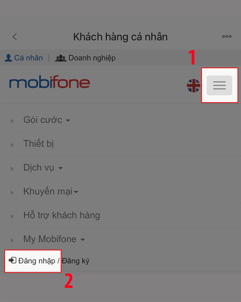 Nhấn chọn biểu tượng 3 gạch ở góc trên bên phải -> Nhấn Đăng nhập Nhấn chọn biểu tượng 3 gạch ở góc trên bên phải -> Nhấn Đăng nhập