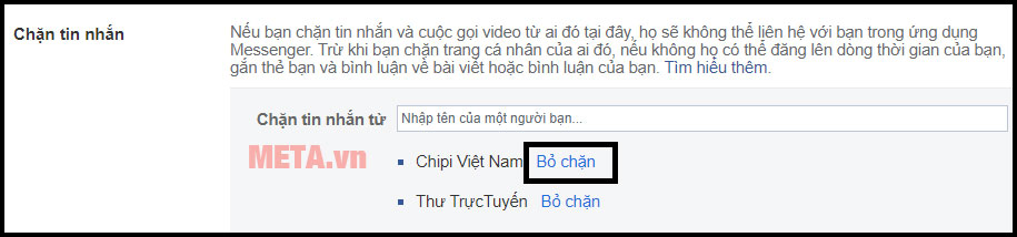 Cách bỏ chặn trên Messenger
