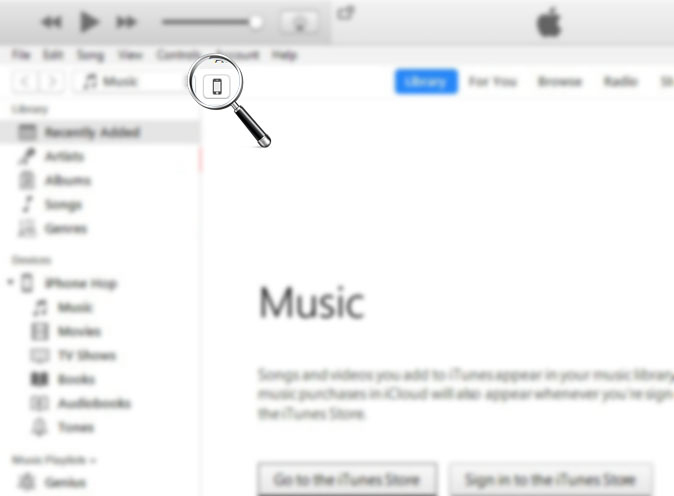 Kết nối iPhone với máy tính -> Nhấn vào biểu tượng điện thoại hiển thị trên iTunes Kết nối iPhone với máy tính -> Nhấn vào biểu tượng điện thoại hiển thị trên iTunes