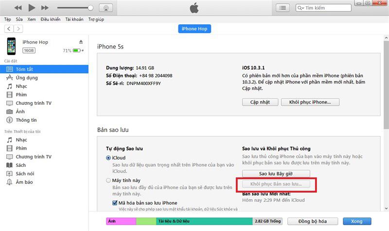 Sau khi quá trình khôi phục điện thoại hoàn tất, bạn hãy tiến hành kết nối lại vào iTunes Sau khi quá trình khôi phục điện thoại hoàn tất, bạn hãy tiến hành kết nối lại vào iTunes