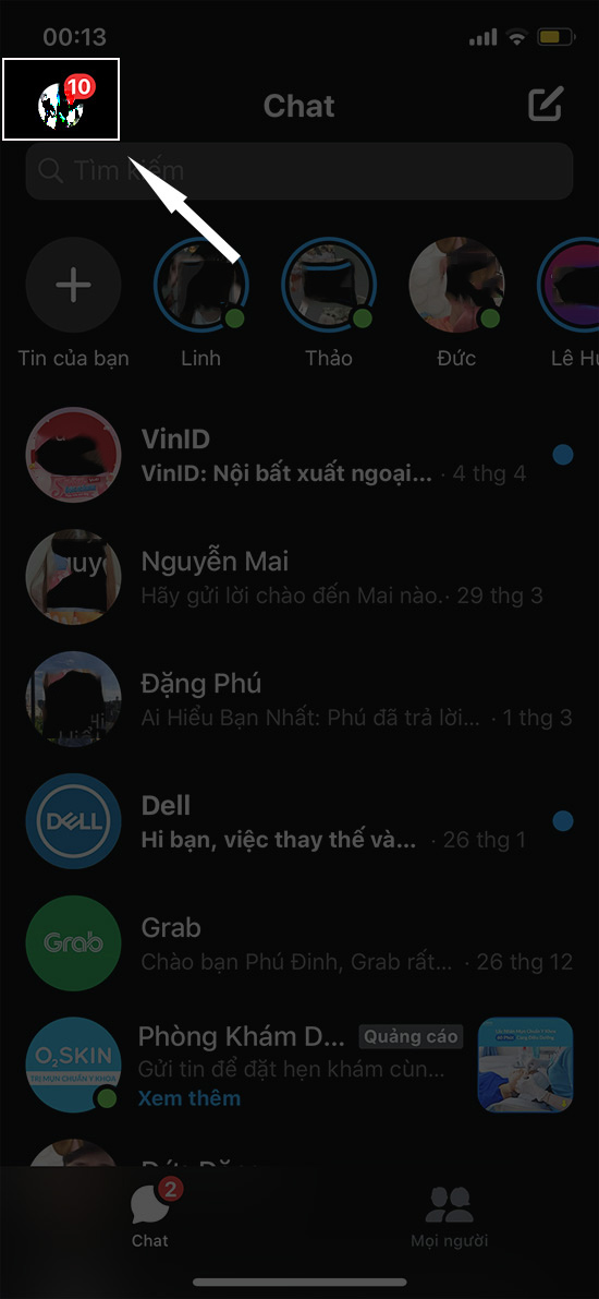 Nhấn vào biểu tượng ảnh đại diện của bạn ở phía trên bên trái màn hình Nhấn vào biểu tượng ảnh đại diện của bạn ở phía trên bên trái màn hình