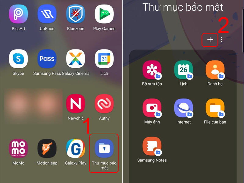 Vào Thư mục bảo mật trên màn hình chính -> Nhấn nút + để thêm ứng dụng cần khóa vào Thư mục bảo mật Vào Thư mục bảo mật trên màn hình chính -> Nhấn nút + để thêm ứng dụng cần khóa vào Thư mục bảo mật