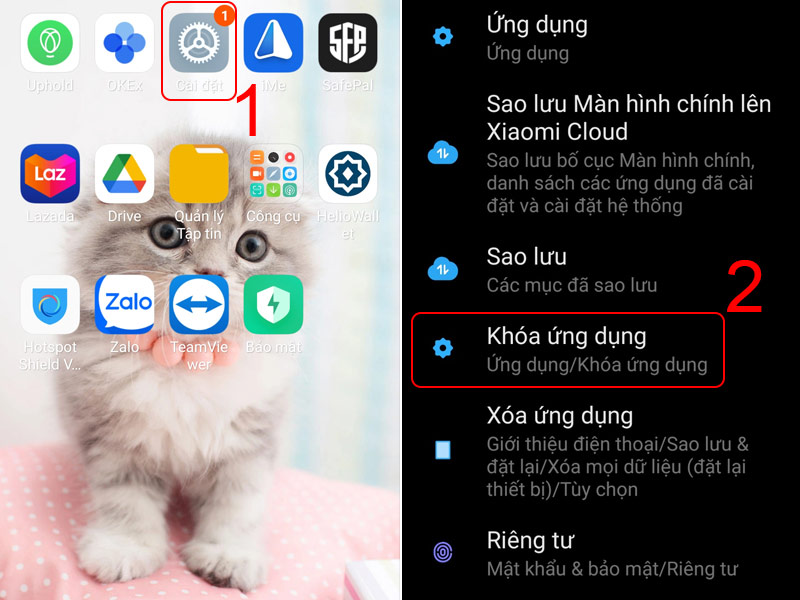 Mở Cài đặt -> Chọn Khóa ứng dụng Mở Cài đặt -> Chọn Khóa ứng dụng