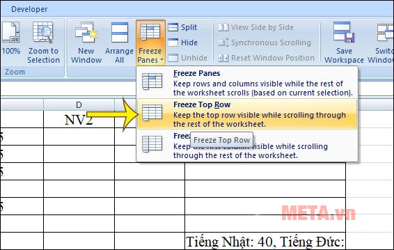Cách cố định dòng trong Excel
