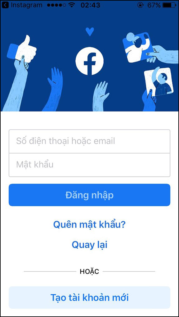 Đăng nhập tài khoản Facebook bạn muốn liên kết