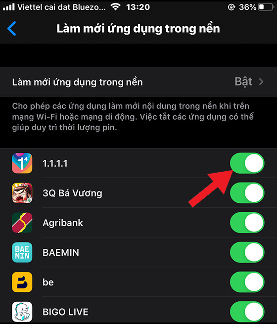 Ngoài ra, bạn có thể gạt nút ở từng ứng dụng để tắt riêng từng ứng dụng đó Ngoài ra, bạn có thể gạt nút ở từng ứng dụng để tắt riêng từng ứng dụng đó