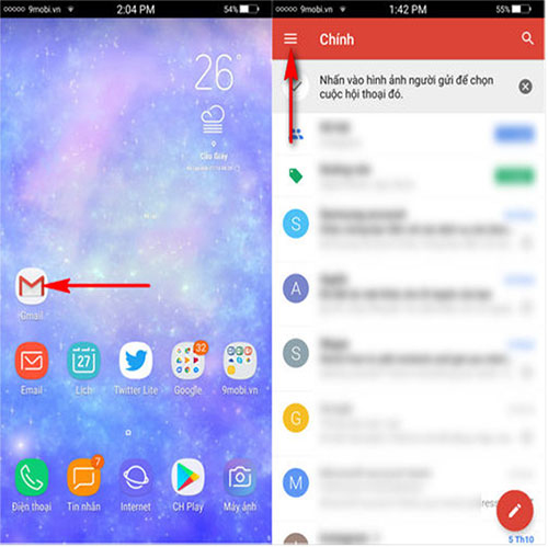 Truy cập ứng dụng Gmail trên điện thoại