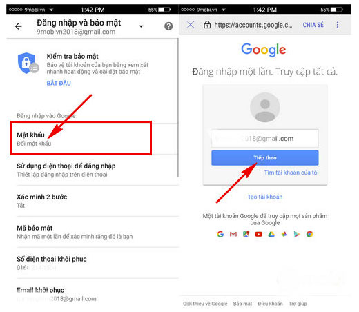 Chọn Mật khẩu -> Hệ thống yêu cầu đăng nhập lại tài khoản theo mật khẩu hiện thời
