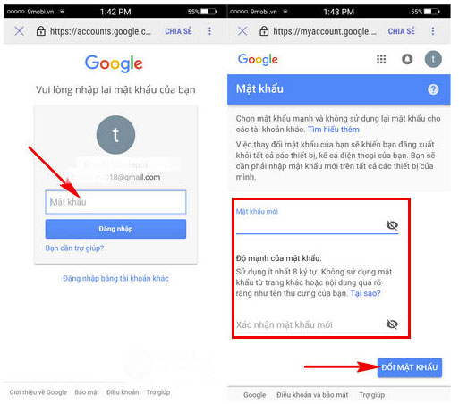 Nhấn Đổi mật khẩu để hoàn tất