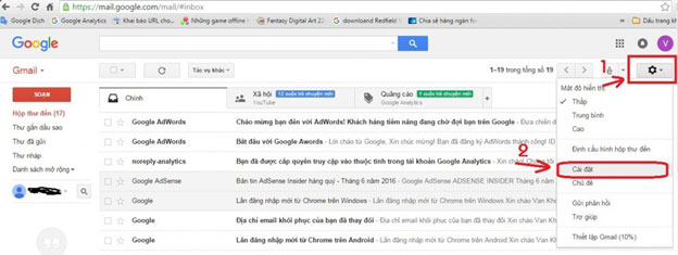Truy cập vào tài khoản Gmail cần đổi mật khẩu -> Nhấn chọn Cài đặt