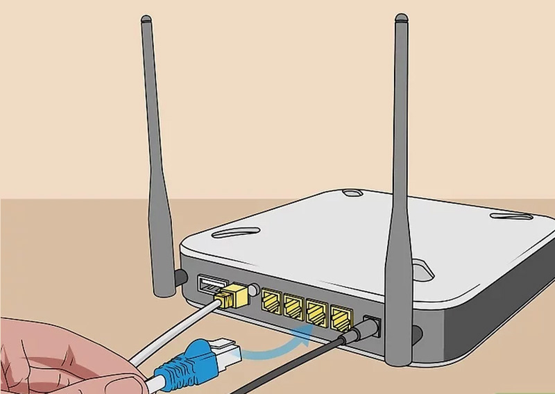 Dùng 1 dây cáp Ethernet khác, cắm 1 đầu vào bộ định tuyến Dùng 1 dây cáp Ethernet khác, cắm 1 đầu vào bộ định tuyến
