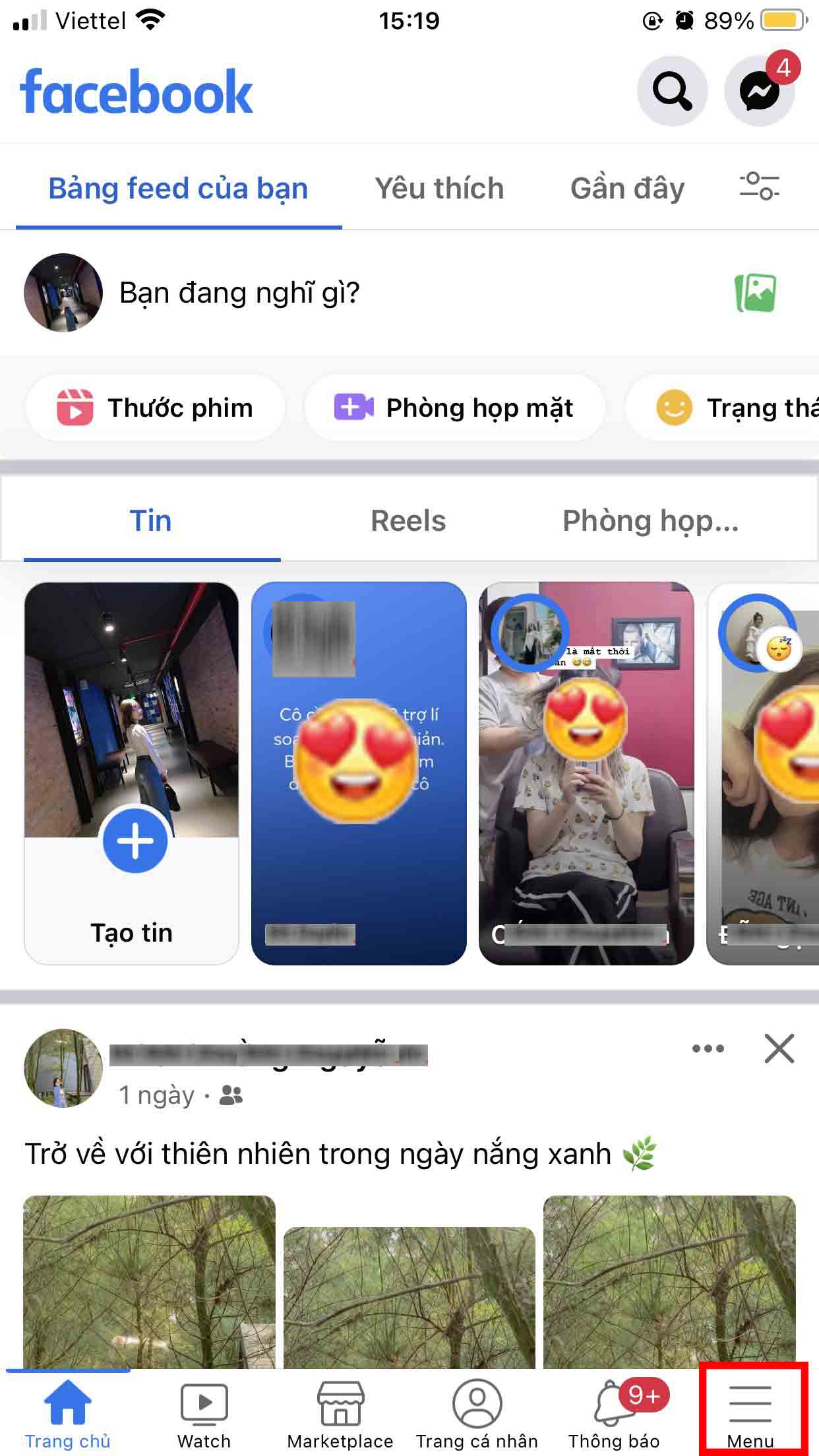 Truy cập ứng dụng Facebook -> Nhấn chọn biểu tương 3 dấu gạch ngang ở dưới bên phải màn hình