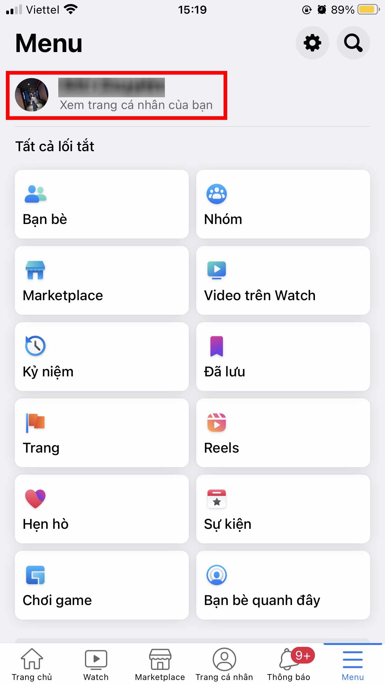 Tại giao diện Menu, bạn nhấn vào Xem trang cá nhân