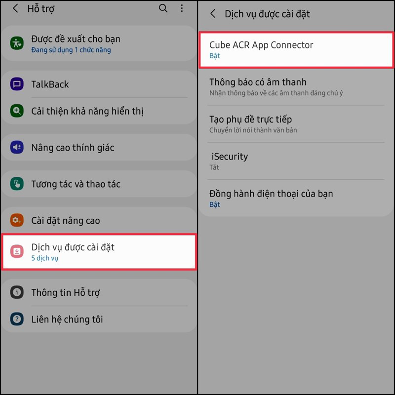 Nhấn Dịch vụ được cài đặt -> Bật mục Cube ACR lên để hoàn tất