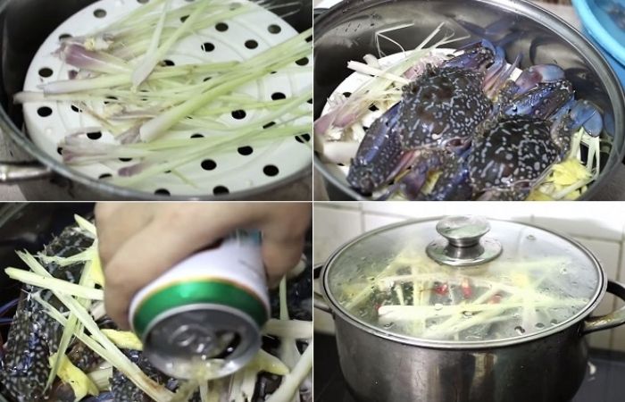 Hấp ghẹ cùng sả và bia Hấp ghẹ cùng sả và bia