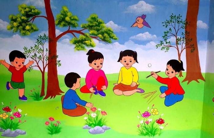 Vẽ tranh tường mầm non đơn giản