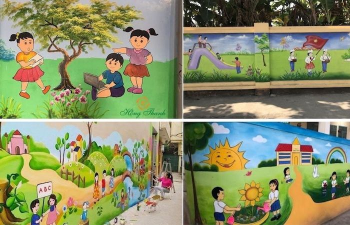 Vẽ tranh tường mầm non đơn giản