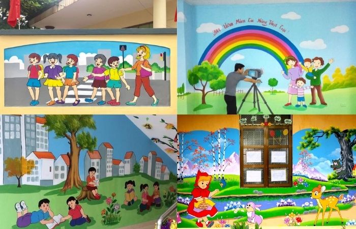 Vẽ tranh tường mầm non đơn giản