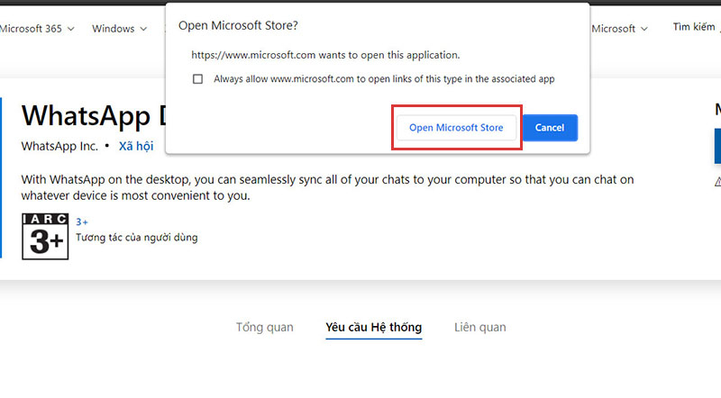 Nhấn mở Microsoft Store