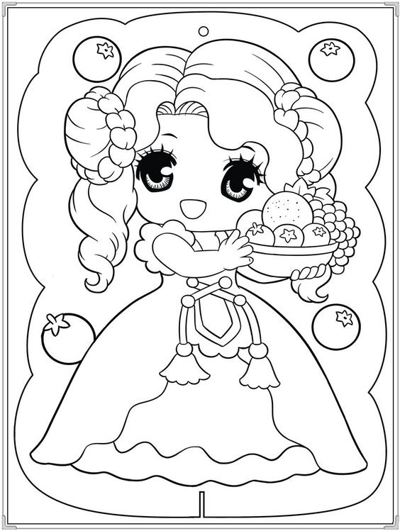 Tranh tô màu công chúa chibi dễ thương