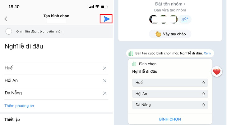 Sau khi nhập xong nội dung câu hỏi và phương án bình chọn, bạn nhấn Gửi ở góc trên bên phải màn hình Sau khi nhập xong nội dung câu hỏi và phương án bình chọn, bạn nhấn Gửi ở góc trên bên phải màn hình
