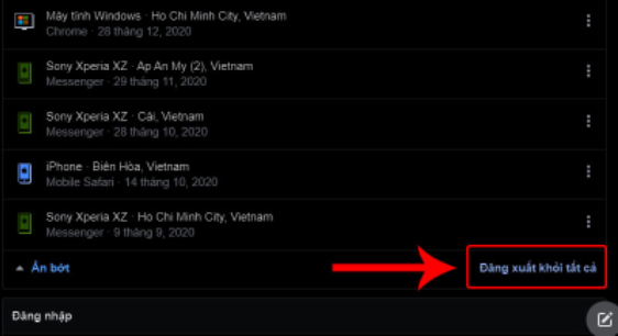 Nhấn chọn Đăng xuất khỏi tất cả -> Chọn Đăng xuất để xác nhận