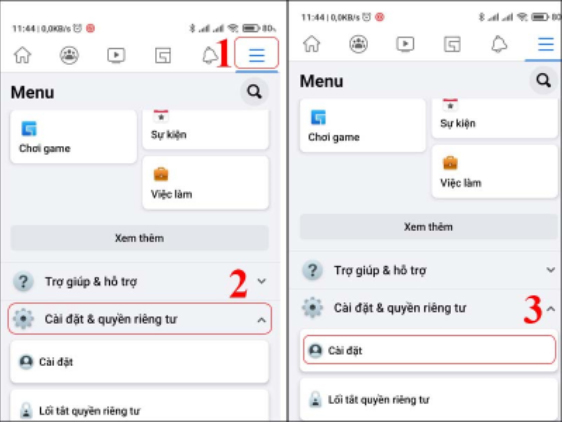 Mở ứng dụng Facebook -> Nhấn chọn biểu tượng 3 dấu gạch ngang ở góc phải màn hình