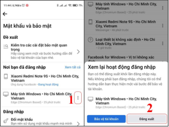 Nhấn chọn dấu ba chấm tại thiết bị bạn muốn đăng xuất